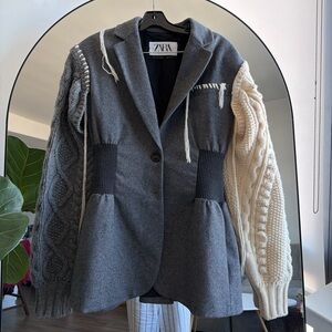 Zara Two-Tone Knit Sleeve Blazer